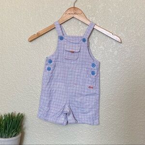 Infant shortalls overalls plaid 18 months red car on the front adjustable straps
